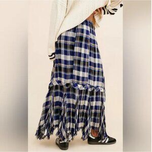Free People Plaid Maxi Blue Skirt size L